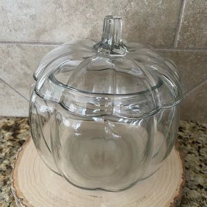 Vintage Pumpkin Shape Clear Glass Halloween Candy Cookie Snack Treat Container